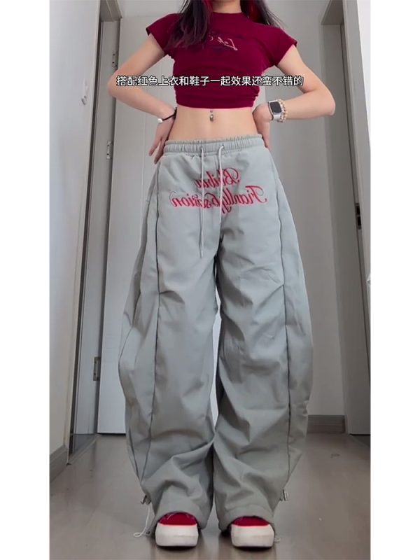 Vintage Pleated Curved Knife Work Pants for Women, Loose Wide-Leg Hip-Hop Street Style Casual Trousers, Y2K Fashion