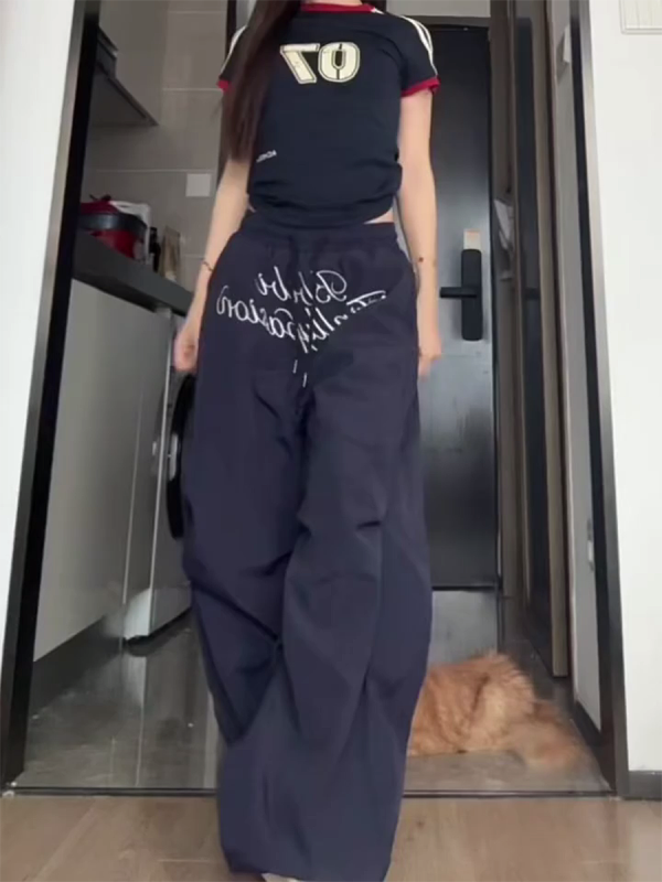 Vintage Pleated Curved Knife Work Pants for Women, Loose Wide-Leg Hip-Hop Street Style Casual Trousers, Y2K Fashion