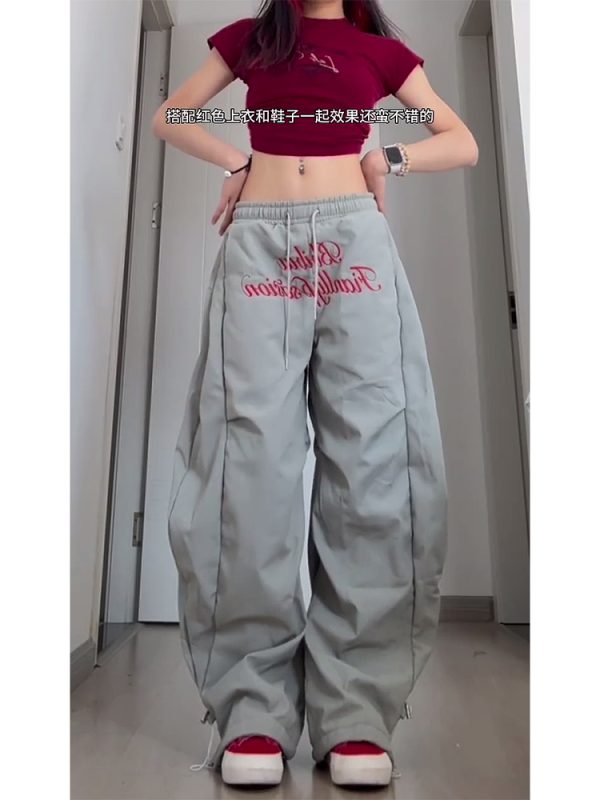 Vintage Pleated Curved Knife Work Pants for Women, Loose Wide-Leg Hip-Hop Street Style Casual Trousers, Y2K Fashion