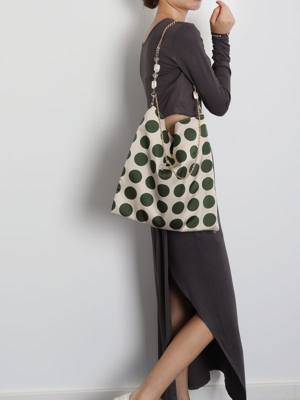 Vintage Polka Dot Rose Shoulder Bag for Women, High-Quality Faux Silk Tote, Chinese Style Niche Design