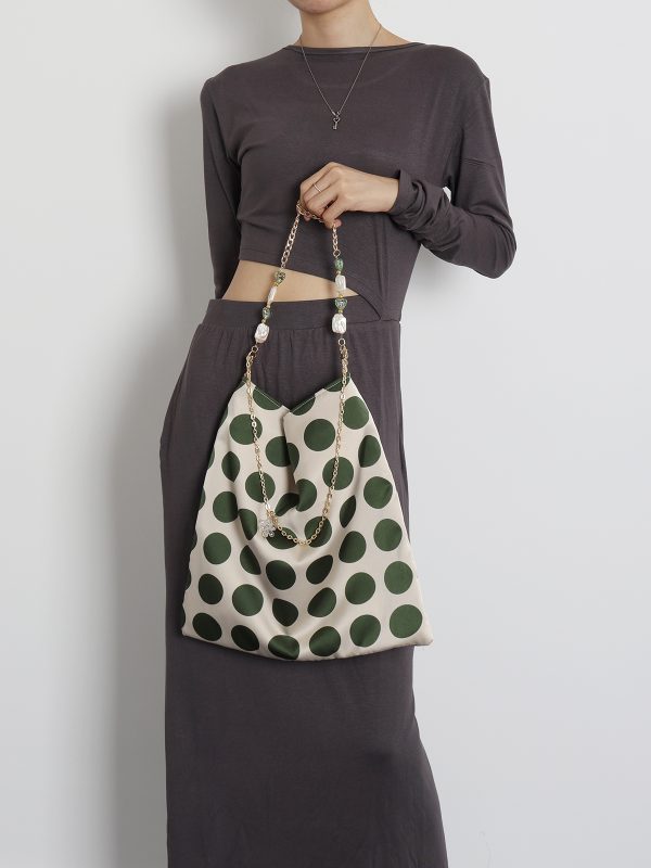 Vintage Polka Dot Rose Shoulder Bag for Women, High-Quality Faux Silk Tote, Chinese Style Niche Design