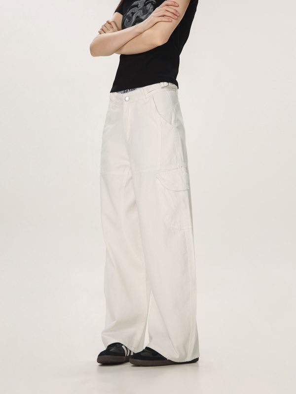 Vintage Red Casual Work Pants for Men and Women - Unisex Loose Straight Leg Design with Slightly Flared Style