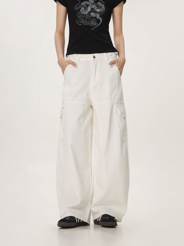 Vintage Red Casual Work Pants for Men and Women - Unisex Loose Straight Leg Design with Slightly Flared Style