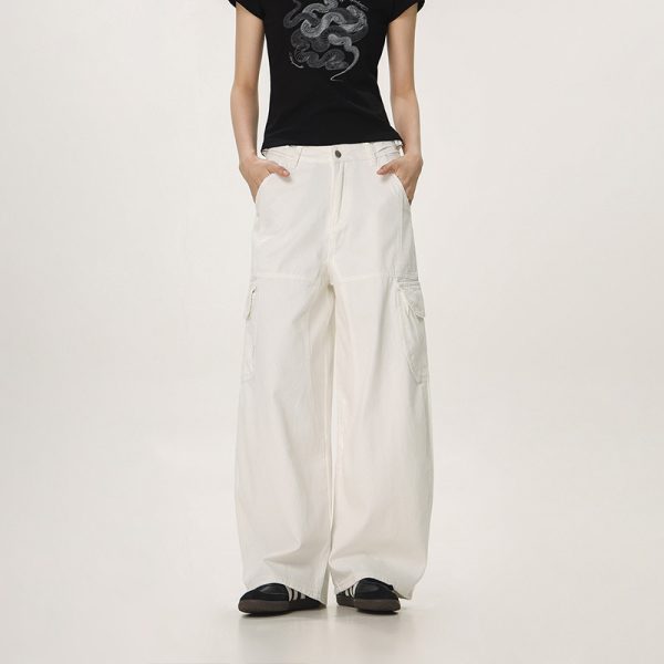 Vintage Red Casual Work Pants for Men and Women - Unisex Loose Straight Leg Design with Slightly Flared Style