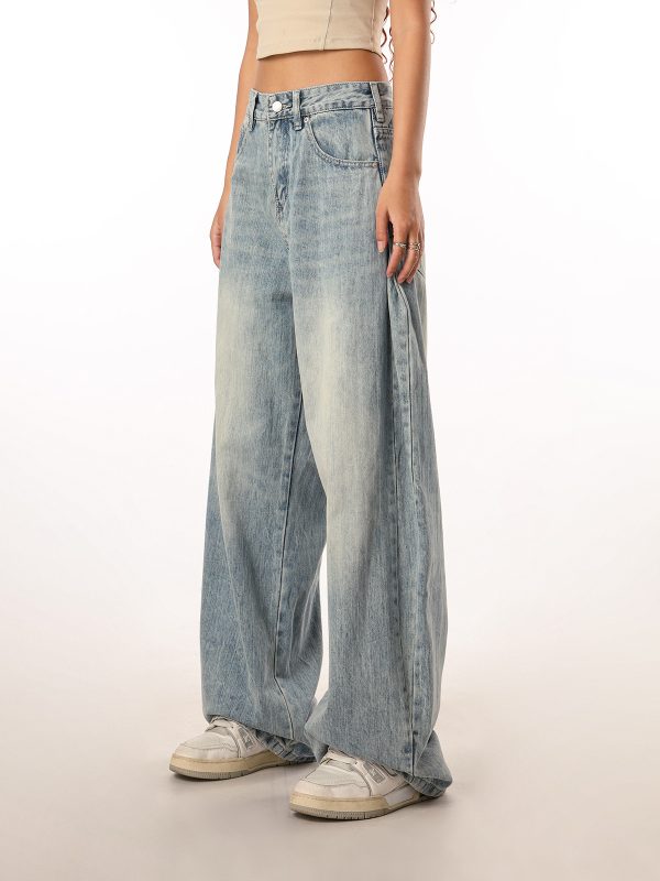 Vintage Retro Distressed Denim Pants for Men and Women - Loose Straight Leg Floor-Length Wide-Leg Style, Casual 90s Fashion