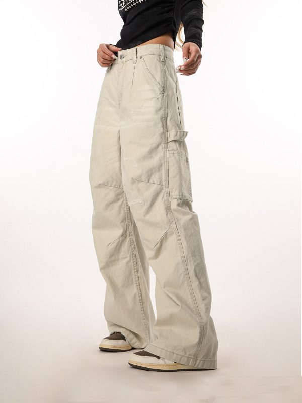 Vintage Ripped Work Pants for Women and Men - Straight Loose Wide-Leg Casual Flared Trousers - Retro 90s Style