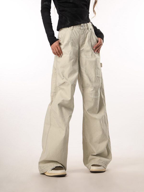 Vintage Ripped Work Pants for Women and Men - Straight Loose Wide-Leg Casual Flared Trousers - Retro 90s Style