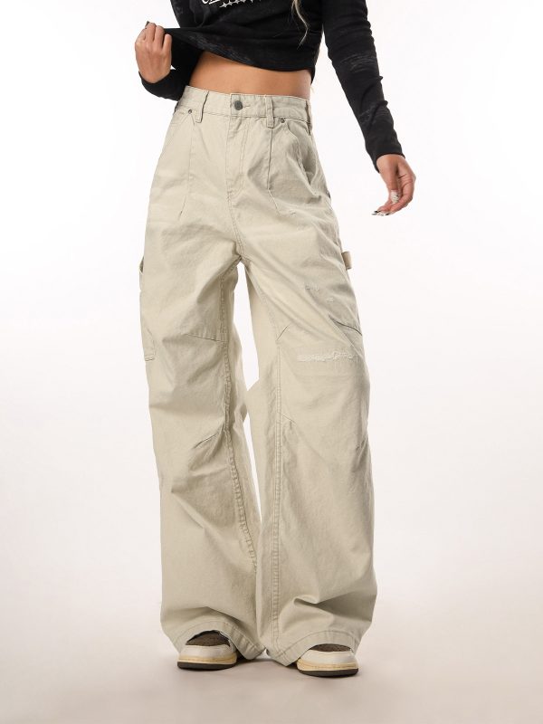 Vintage Ripped Work Pants for Women and Men - Straight Loose Wide-Leg Casual Flared Trousers - Retro 90s Style
