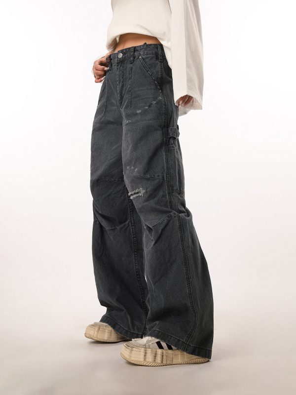 Vintage Ripped Work Pants for Women and Men - Straight Loose Wide-Leg Casual Flared Trousers - Retro 90s Style