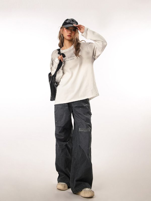 Vintage Ripped Work Pants for Women and Men - Straight Loose Wide-Leg Casual Flared Trousers - Retro 90s Style