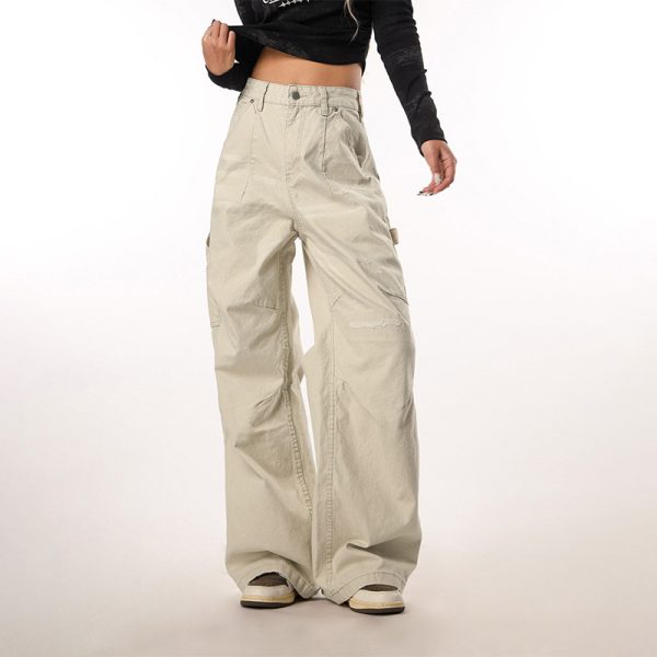 Vintage Ripped Work Pants for Women and Men - Straight Loose Wide-Leg Casual Flared Trousers - Retro 90s Style
