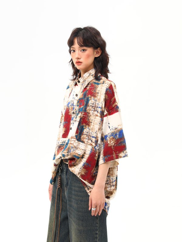 Vintage Splatter Design Short Sleeve Shirt for Women | Retro American Style, Trendy 90s Aesthetic Fashion Top