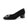 Vintage Square Buckle Rhinestone Square-Toe Loafers for Women - Chunky Heel Suede Sheepskin Footwear, Italian Style Fashion