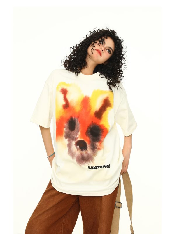 Vintage Street Graffiti Print Short Sleeve T-Shirt for Couples - Unisex Trendy 90s American Style Graphic Tee