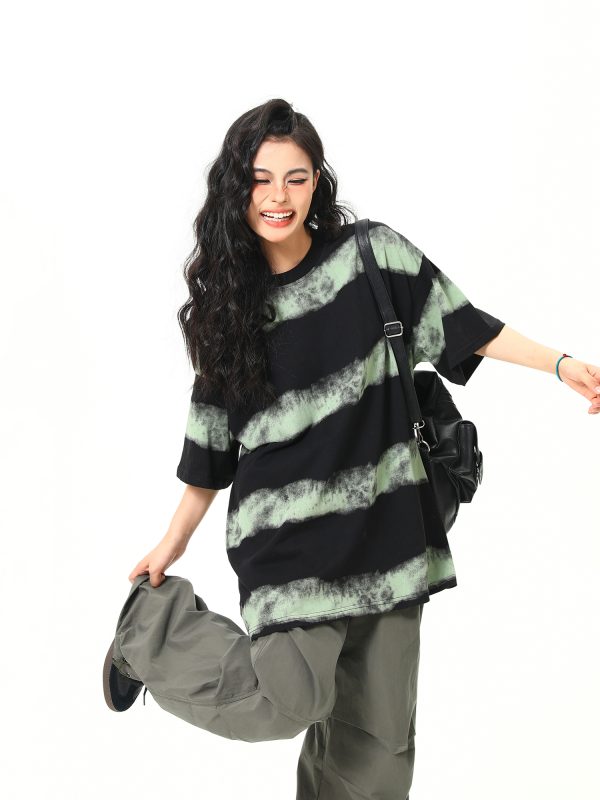 Vintage Striped Short Sleeve T-Shirt for Women - Loose Fit, Trendy Niche Design, Summer Style, Perfect for 90s & Y2K Looks