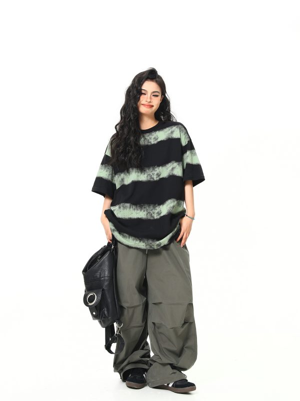 Vintage Striped Short Sleeve T-Shirt for Women - Loose Fit, Trendy Niche Design, Summer Style, Perfect for 90s & Y2K Looks