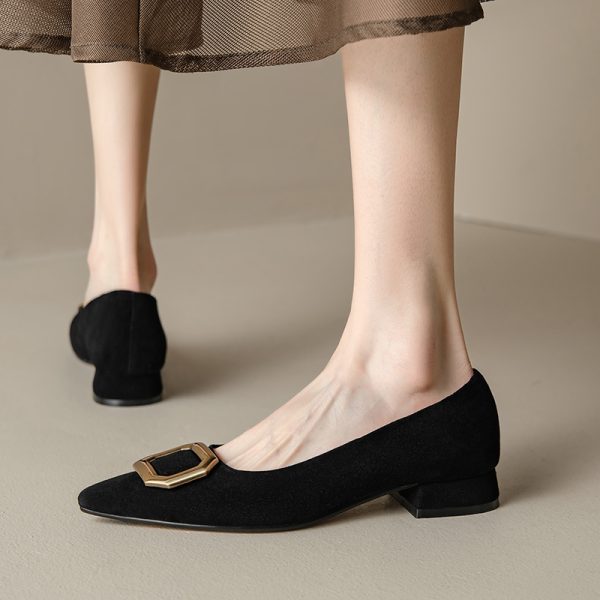 Vintage Suede Pointed Toe Chunky Heel Women's Shoes - Italian Style for Spring/Summer 2025