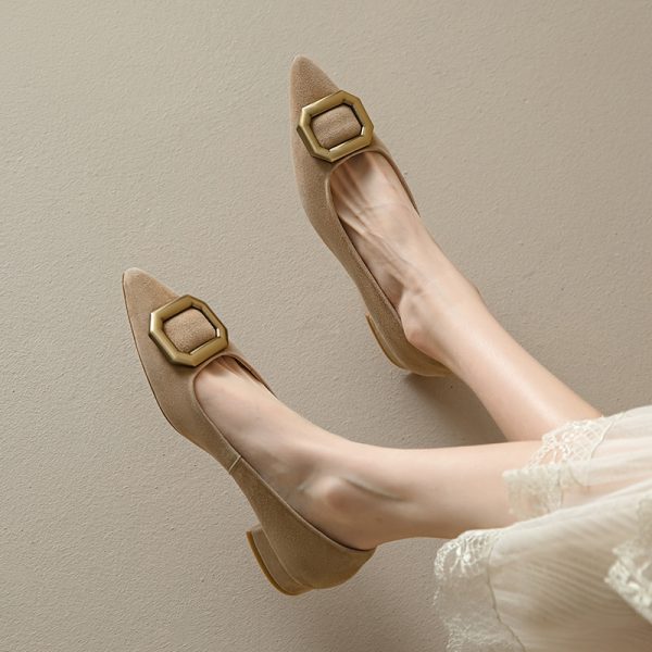 Vintage Suede Pointed Toe Chunky Heel Women's Shoes - Italian Style for Spring/Summer 2025