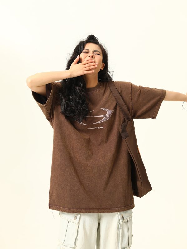 Vintage Wash Heavy-Duty Letter Short Sleeve T-Shirt for Men & Women, Loose Fit Casual Couple Top, Retro Style Fashion