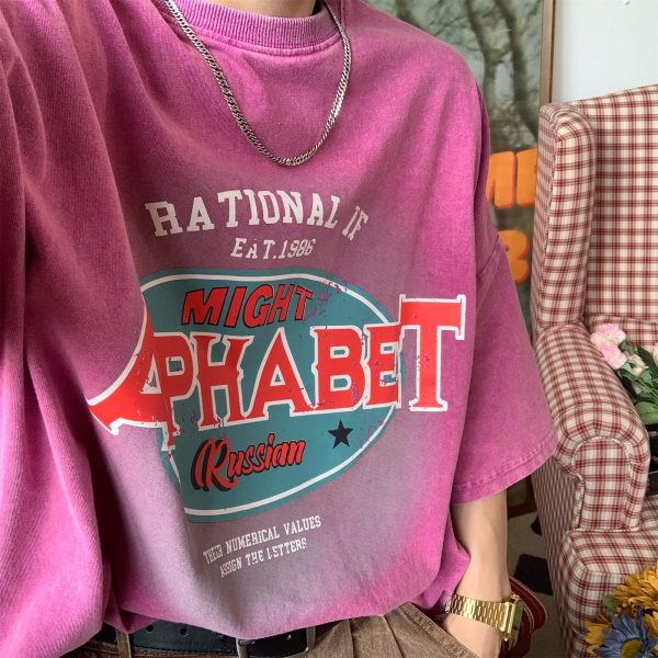 Vintage Washed Distressed T-Shirt for Couples - Heavy-Duty Loose Fit Summer Top - Trendy 90s Style Short Sleeve Tee