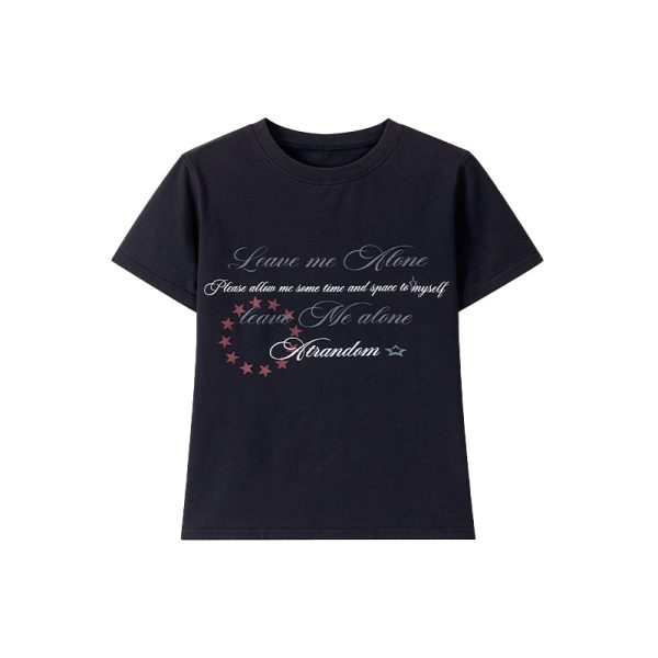 Vintage Water-Wash Casual T-Shirt with Printed Round Neck and Flutter Sleeves - Slightly Fitted Retro Style for Effortless Chic