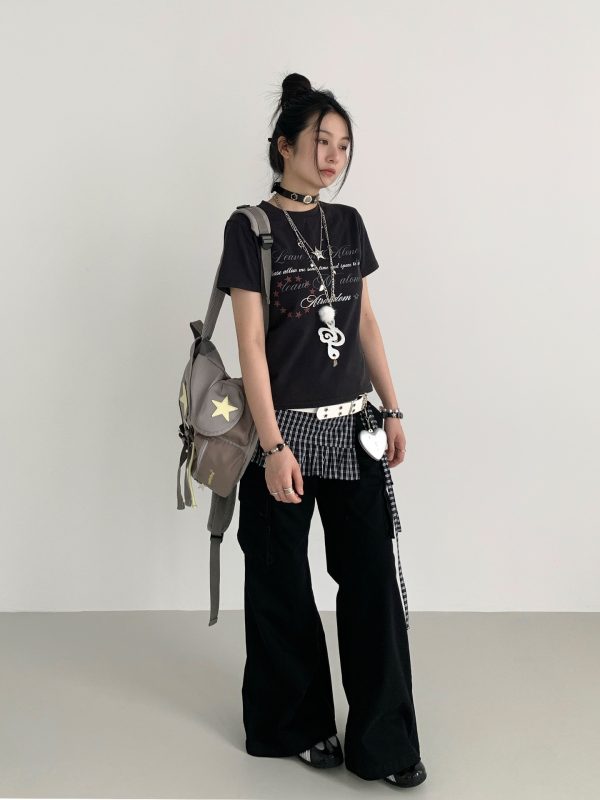 Vintage Water-Washed Flared Low-Waist Cargo Wide-Leg Pants for a 90s Inspired Look