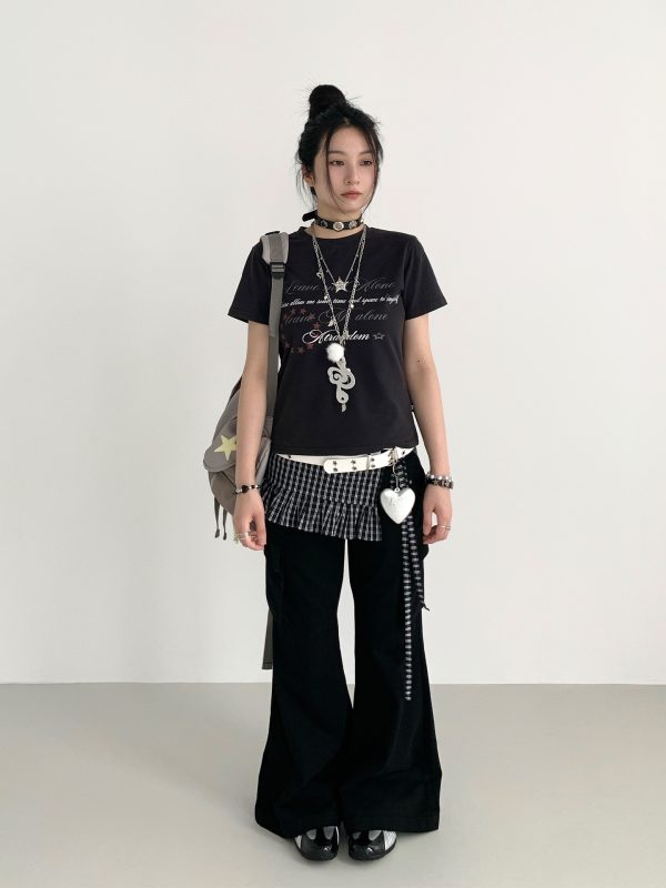Vintage Water-Washed Flared Low-Waist Cargo Wide-Leg Pants for a 90s Inspired Look
