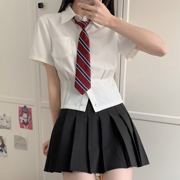 Waist-Cinching Long Sleeve & Short Sleeve Shirt, College Style, Slim Fit Women's Top, Sexy Senior Sister Design