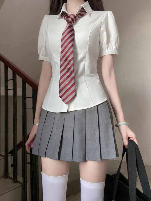 Waist-Cinching Long Sleeve & Short Sleeve Shirt, College Style, Slim Fit Women's Top, Sexy Senior Sister Design