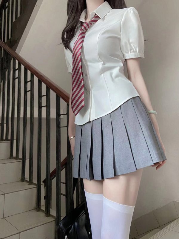 Waist-Cinching Long Sleeve & Short Sleeve Shirt, College Style, Slim Fit Women's Top, Sexy Senior Sister Design