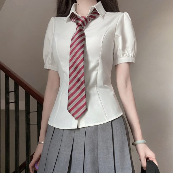 Waist-Cinching Long Sleeve & Short Sleeve Shirt, College Style, Slim Fit Women's Top, Sexy Senior Sister Design