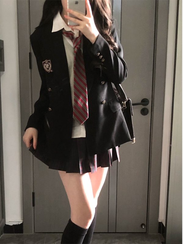 Waist-Cinching Slim Fit Pudding Bear JK Uniform Jacket - Female Academy Style 2025, Trendy Korean Style Fashion