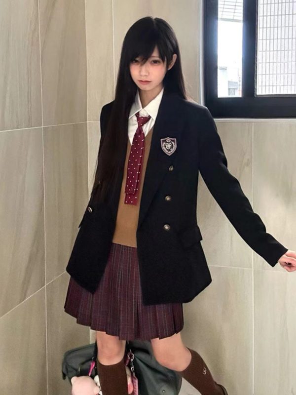 Waist-Cinching Slim Fit Pudding Bear JK Uniform Jacket - Female Academy Style 2025, Trendy Korean Style Fashion