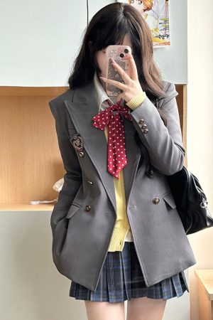 Waist-Defined Slimming JK Uniform Set for Women - Pudding Bear College Style Jacket & Skirt Outfit