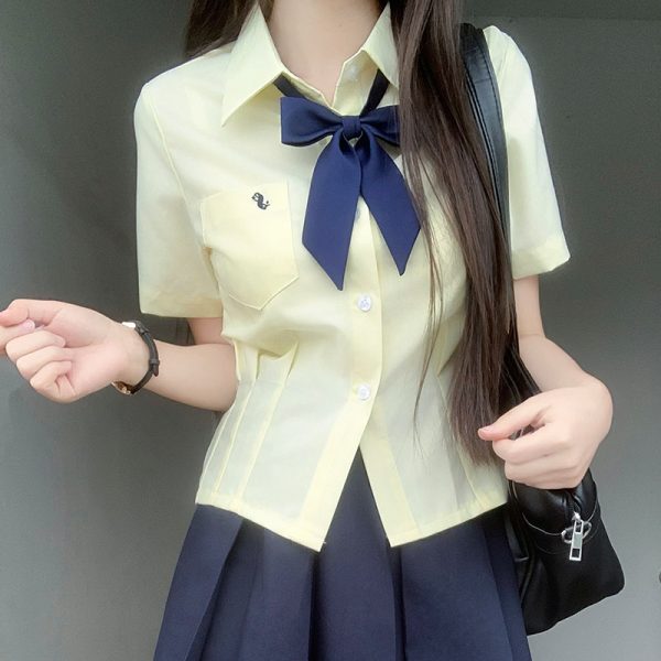 Waist-Defining Pudding Bear JK Uniform Shirt in Sweet and Spicy School Style for Y2K Fashion Lovers