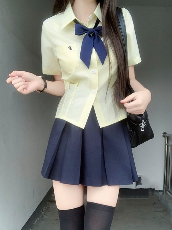 Waist-Defining Pudding Bear JK Uniform Shirt in Sweet and Spicy School Style for Y2K Fashion Lovers