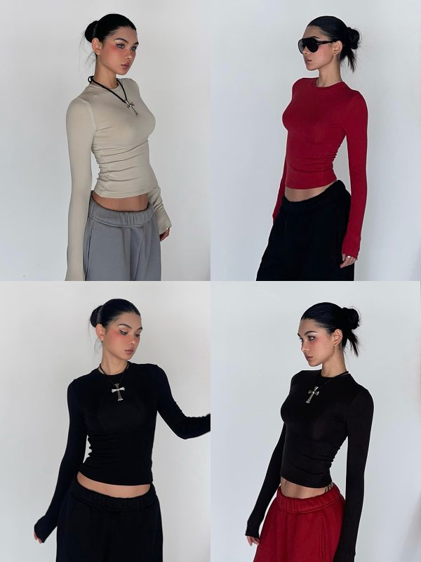 Warm Velvet Slim Fit Fitted Top - Soft Plush Waist-Defining Design - 90s Inspired - Available in 4 Colors