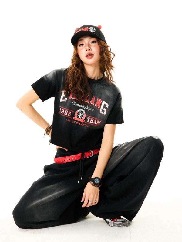 Washed and Faded Vintage Distressed Short Sleeve T-Shirt for Women - Slim Fit Summer Essential, Retro 90s Style Top