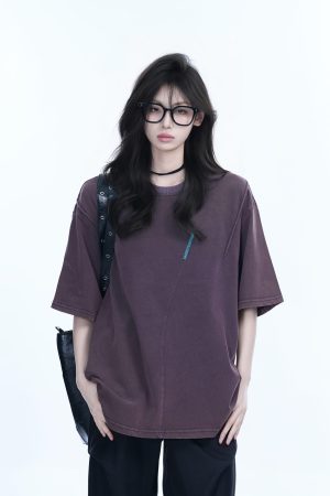 Washed Black Loose-Fit Short Sleeve T-Shirt for Women with Embroidered Half Sleeves â€“ American Street Style, Casual 90s Aesthetic