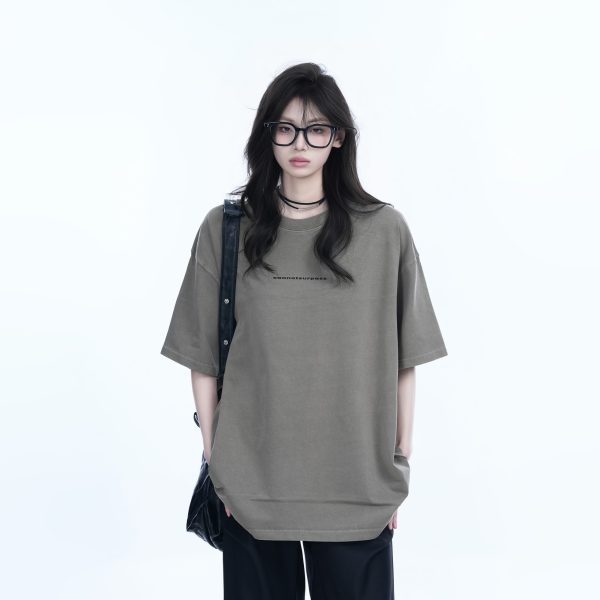 Washed Distressed Short Sleeve T-Shirt for Women - American Street Style with Unique Loose Round Neck