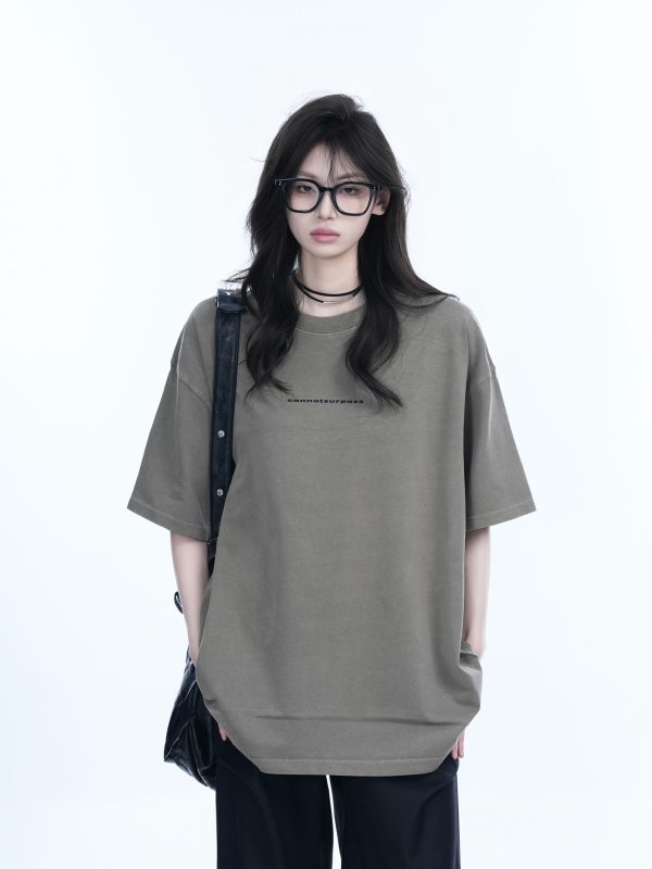 Washed Distressed Short Sleeve T-Shirt for Women - American Street Style with Unique Loose Round Neck