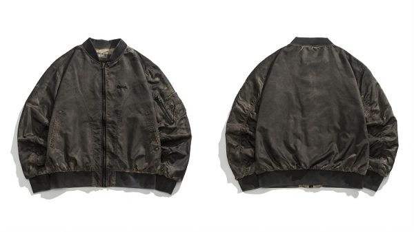Wasteland Style Flight Jacket - Unisex Loose Baseball Jacket in Dirty Color, American Streetwear for Couples, Trendy 90s Fashion