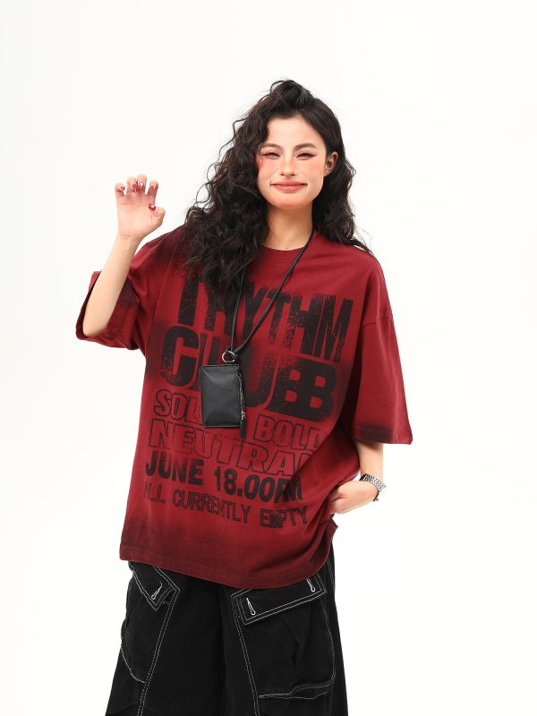 Water-Washed Heavyweight Red Short-Sleeve T-Shirt for Men and Women - American Street Style Trendy Couple Top, Summer Fashion Essential