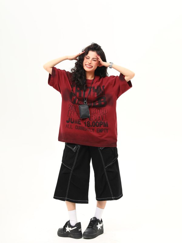 Water-Washed Heavyweight Red Short-Sleeve T-Shirt for Men and Women - American Street Style Trendy Couple Top, Summer Fashion Essential