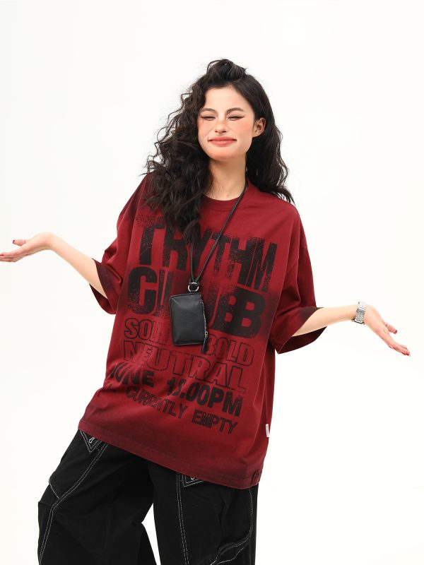 Water-Washed Heavyweight Red Short-Sleeve T-Shirt for Men and Women - American Street Style Trendy Couple Top, Summer Fashion Essential