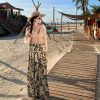 Watercolor Printed Wide-Leg Pants - Ethnic Resort Beach Style, Chiffon Fabric, Thai Skirt Design for Vacation & Summer Outfits