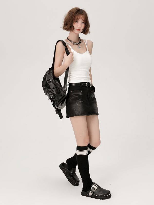 White Double-Strap Camisole for Women - Summer Layering Top with Chest Pads, Sexy Back Design, Perfect for Y2K and Korean Style Fashion