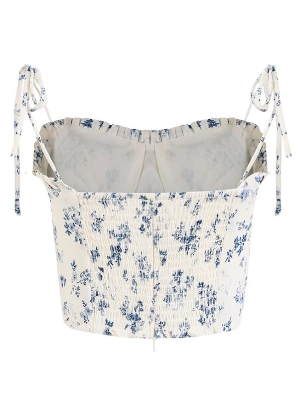 White Floral Ruffled Slim Fit Camisole Top - 2025 French Style Women's Fashion, Unique Design, Perfect for Spring & Summer