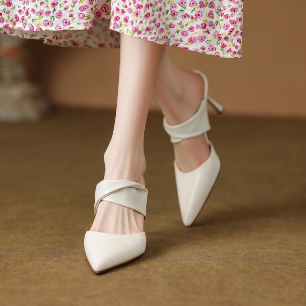 White High-Heeled Sandals for Women with Single Strap and Rhinestone Accent - Stylish Summer Footwear