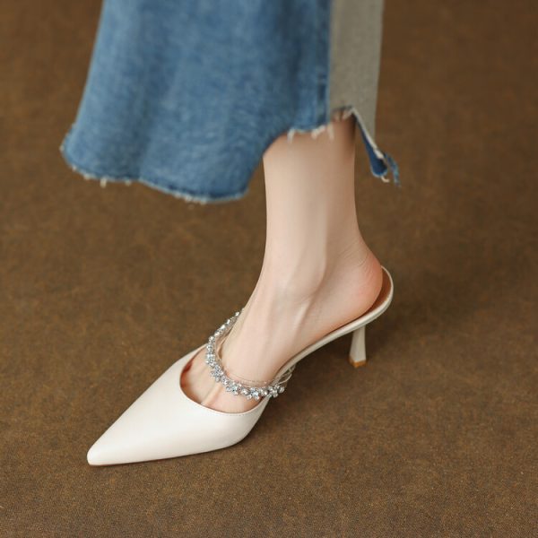 White High-Heeled Sandals for Women with Single Strap and Rhinestone Accent - Stylish Summer Footwear